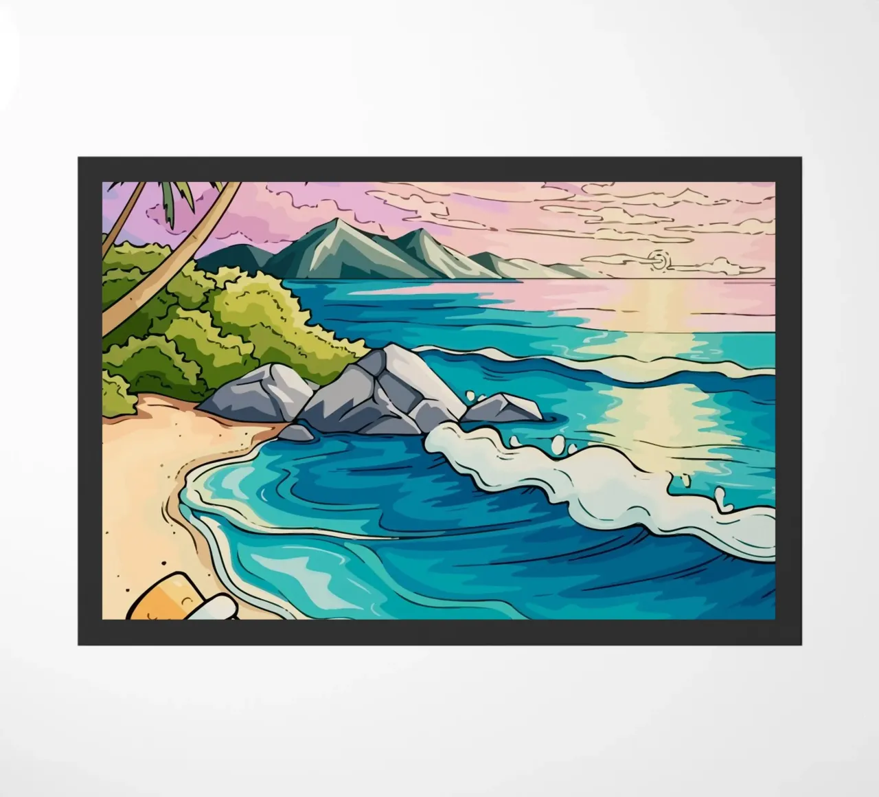 message in a bottle on the beach paillasson de Dumery Art