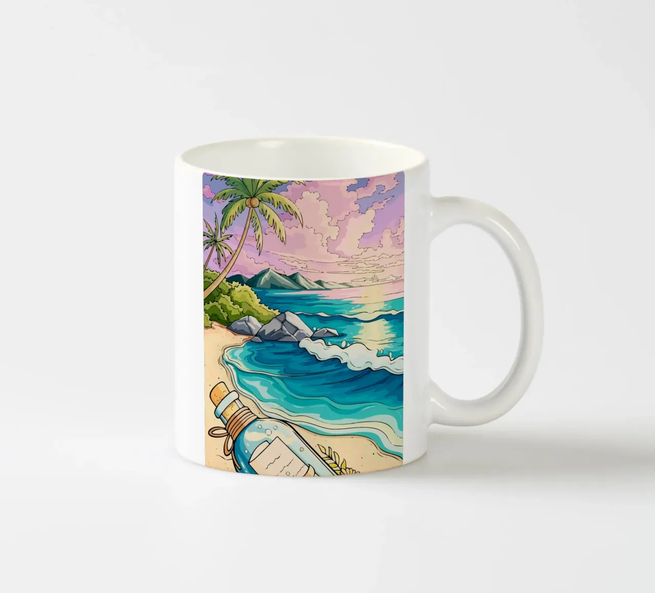 message in a bottle on the beach tazza in ceramica da Dumery Art