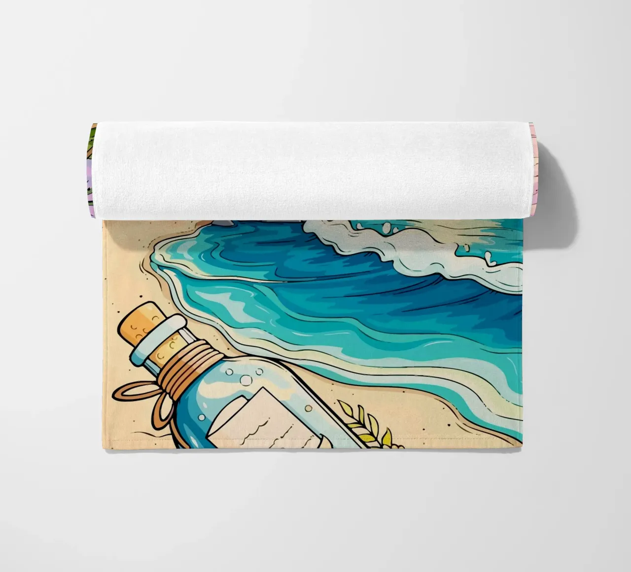 message in a bottle on the beach telo mare da Dumery Art