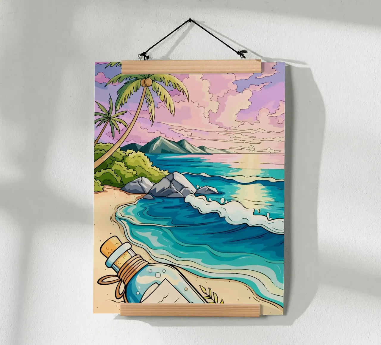 message in a bottle on the beach poster con telaio in plastica da Dumery Art