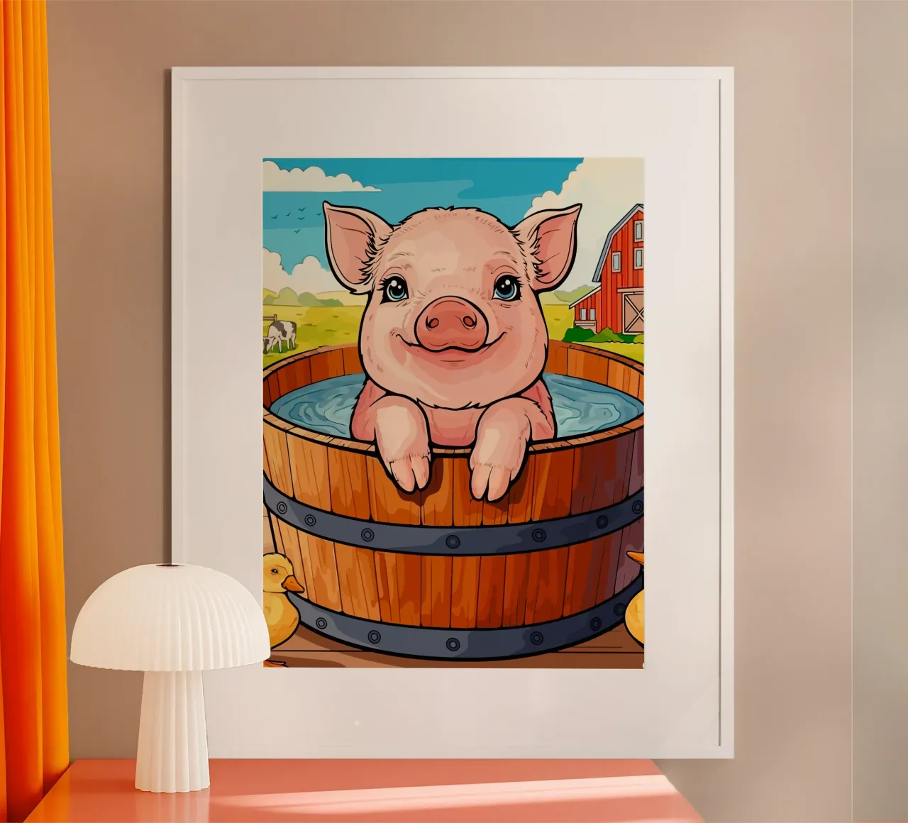 baby pig taking a bath poster con telaio in plastica da Dumery Art
