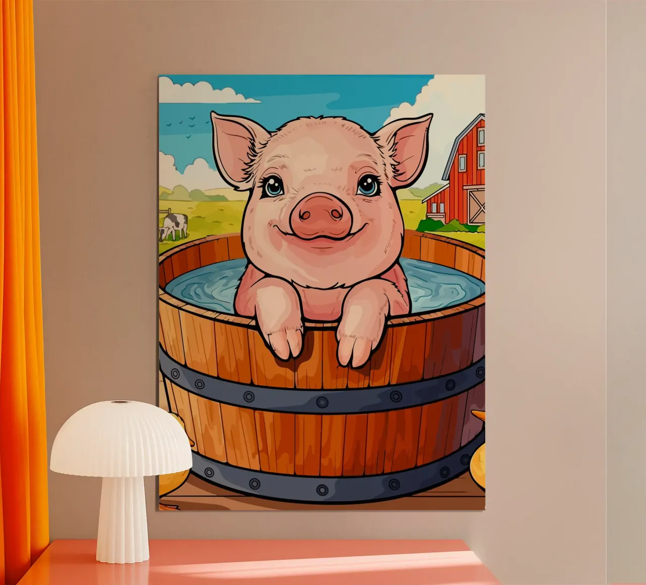 baby pig taking a bath poster con telaio in plastica da Dumery Art
