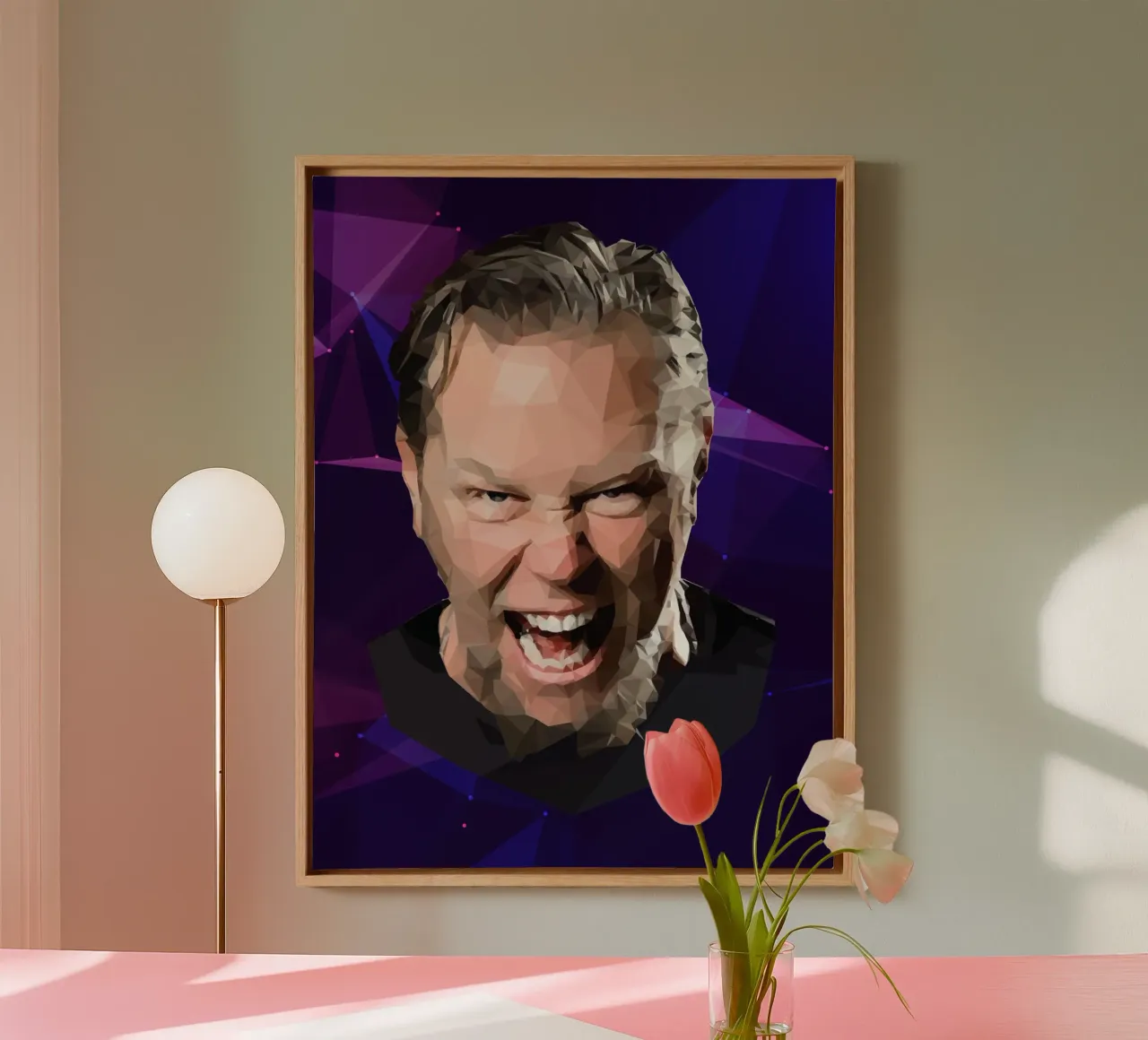 James Hetfield Schreeuwt Lowpoly canvas met Baklijst van Low Profile