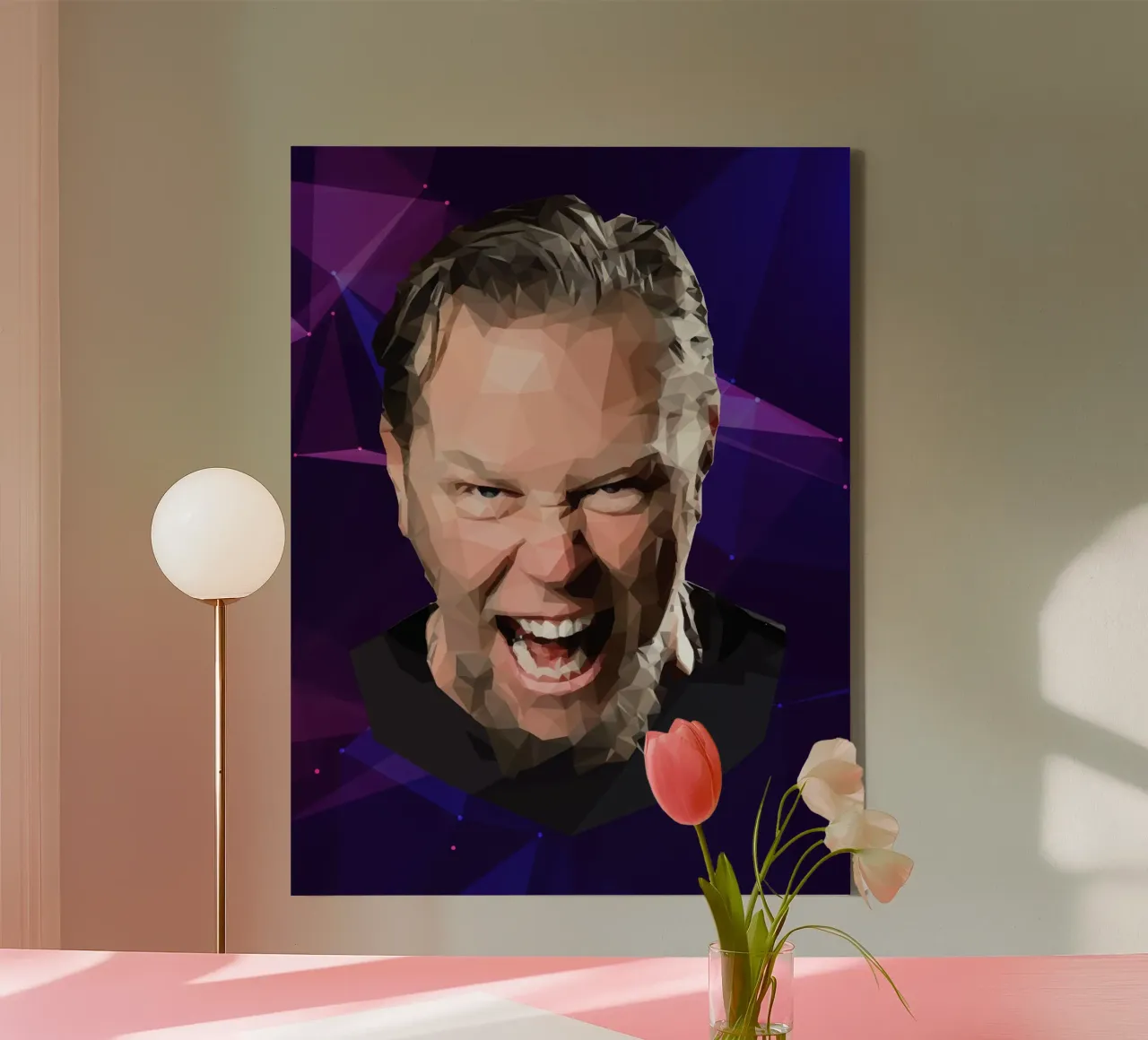 James Hetfield Schreeuwt Lowpoly canvas met Baklijst van Low Profile