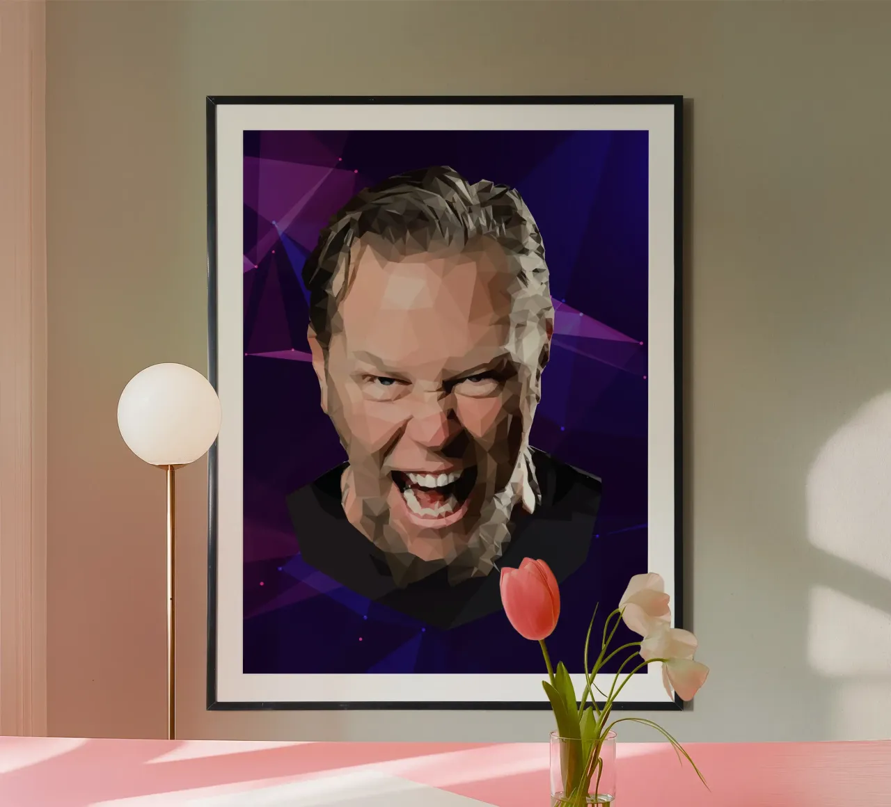 James Hetfield Urlo Lowpoly poster con telaio in legno da Low Profile