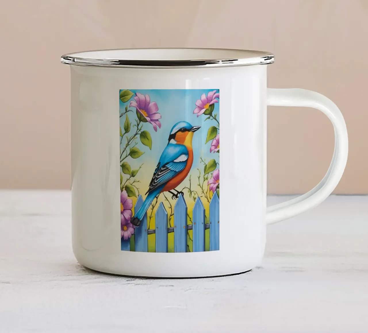 birds chirping tazza in smalto da Dumery Art