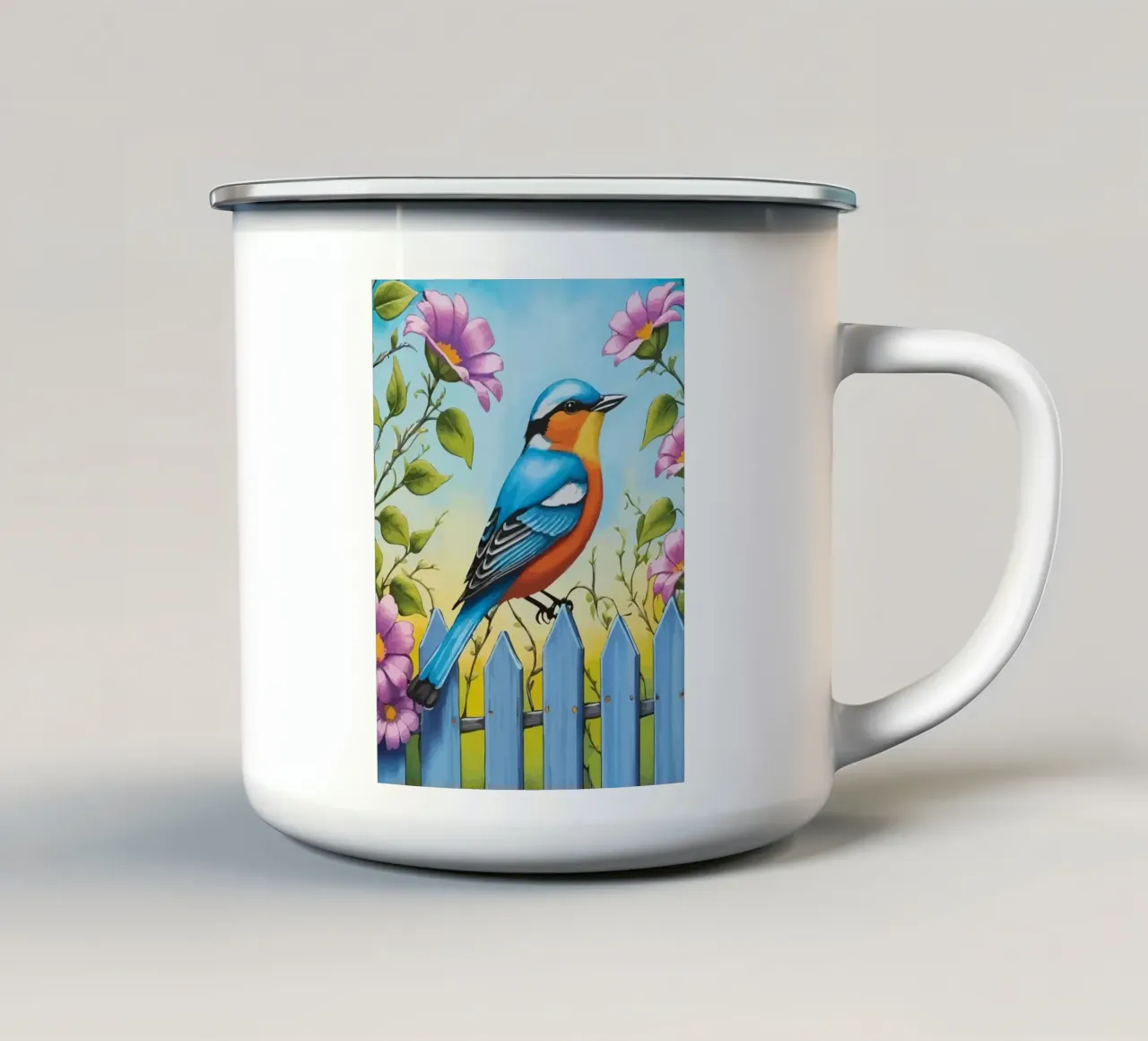 birds chirping tazza in smalto da Dumery Art