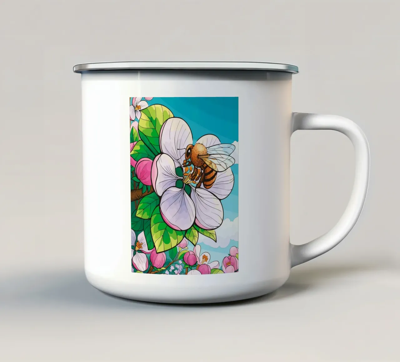 bees perched on flowers tazza in smalto da Dumery Art