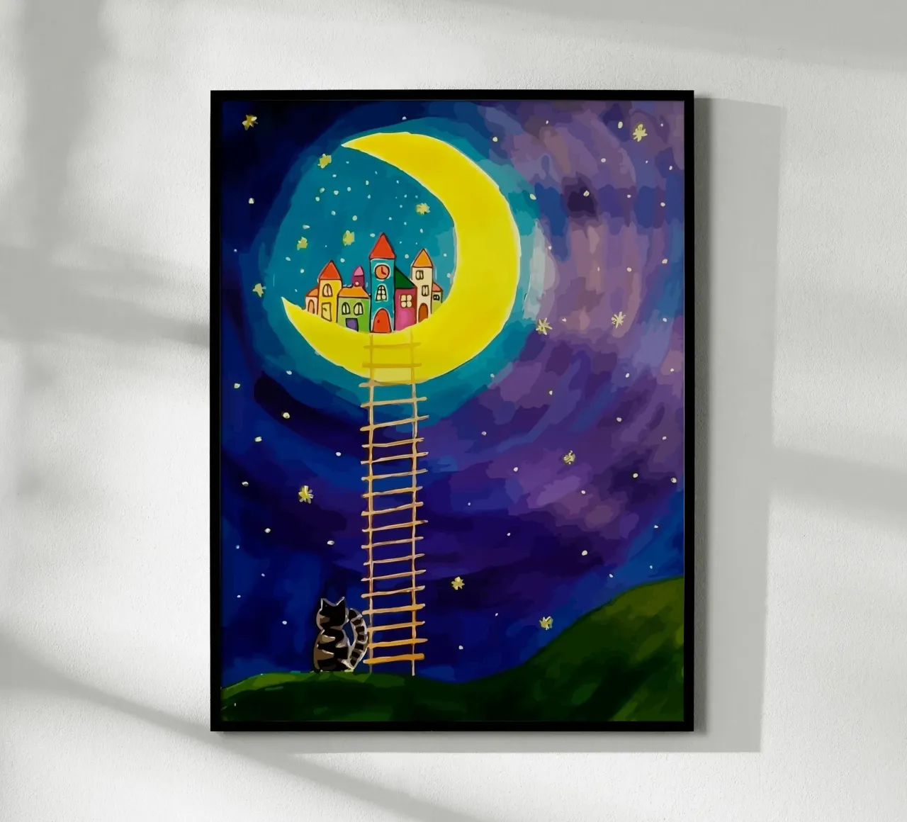 stairs up to the moon poster con telaio in legno da Dumery Art