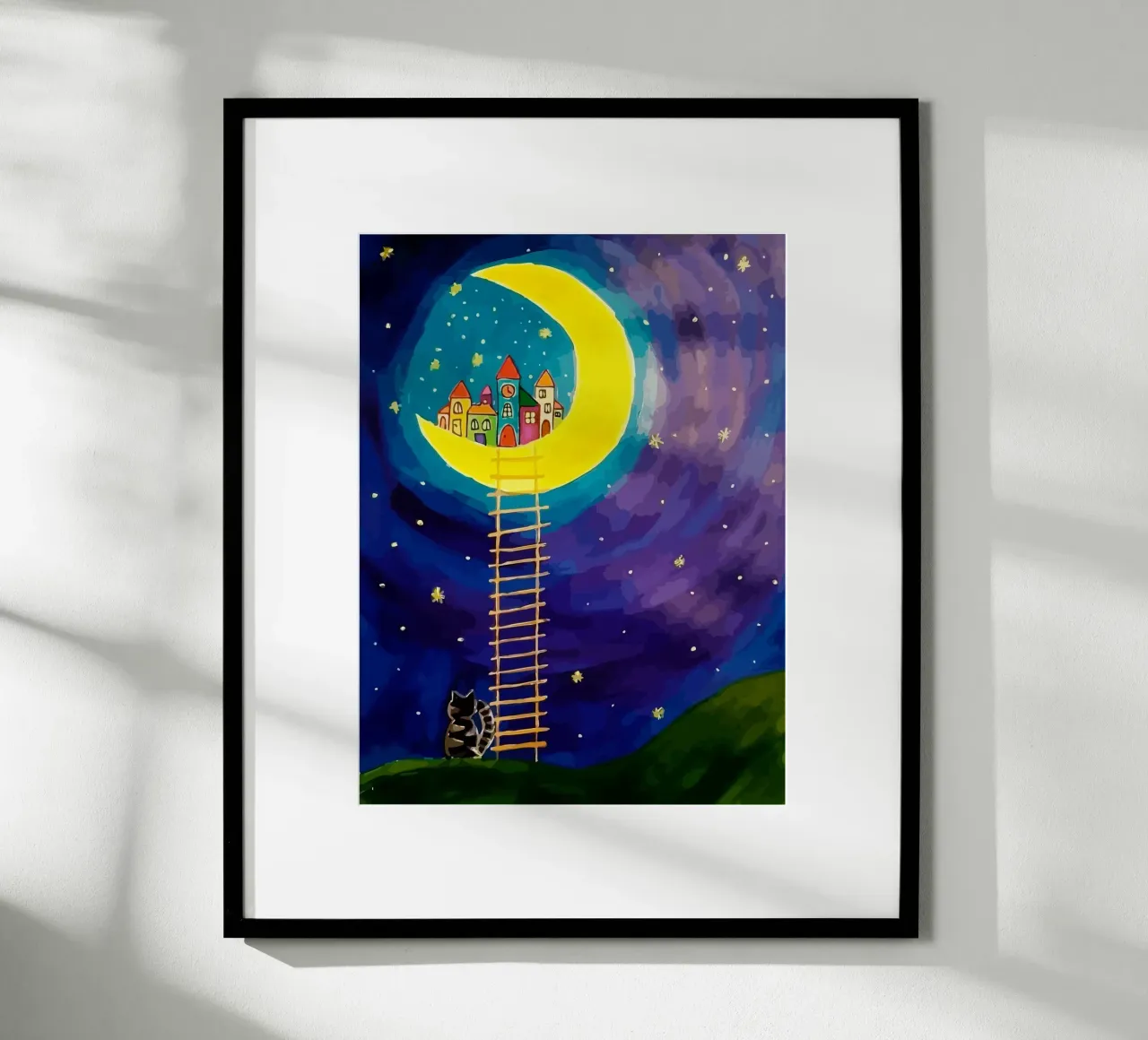 stairs up to the moon poster con telaio in legno da Dumery Art