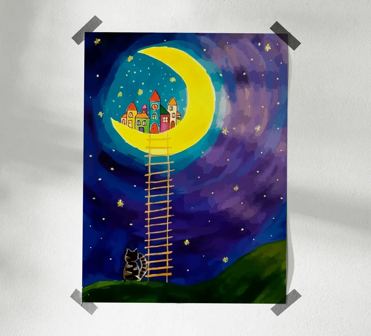 stairs up to the moon poster con telaio in legno da Dumery Art