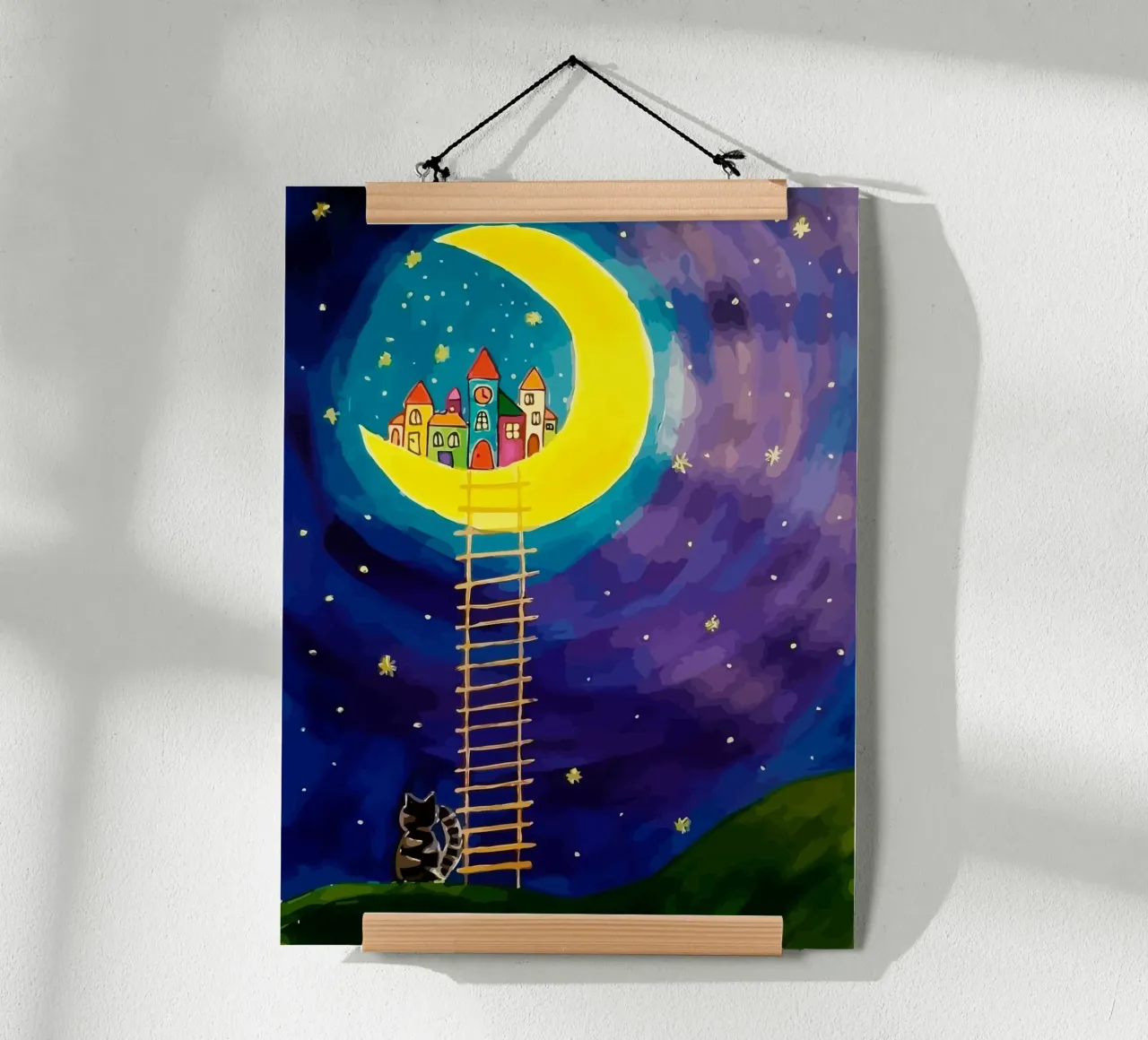 stairs up to the moon poster con telaio in legno da Dumery Art