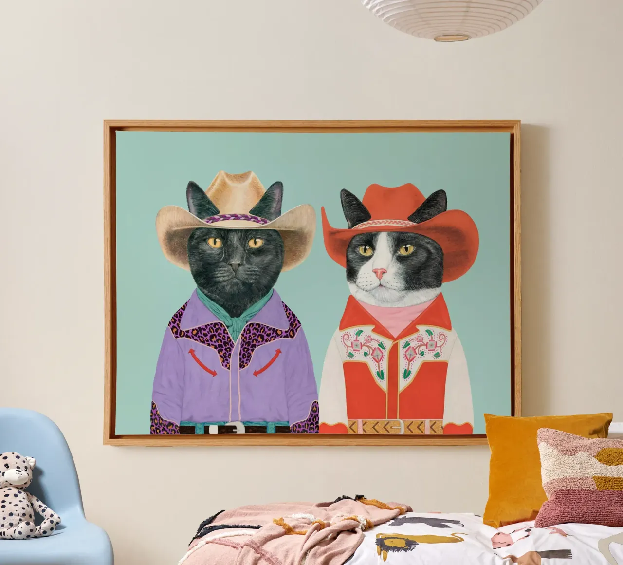 Cowboy Cat - Black Cat / Tuxedo Cat canvas with Floater frame by Animal Crew