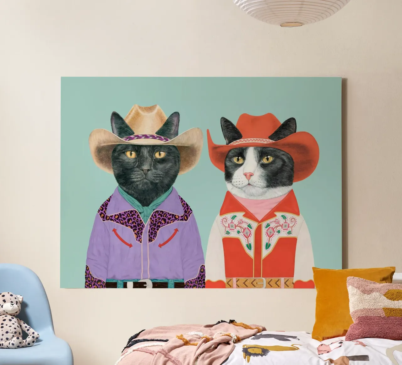 Cowboy Cat - Black Cat / Tuxedo Cat canvas with Floater frame by Animal Crew