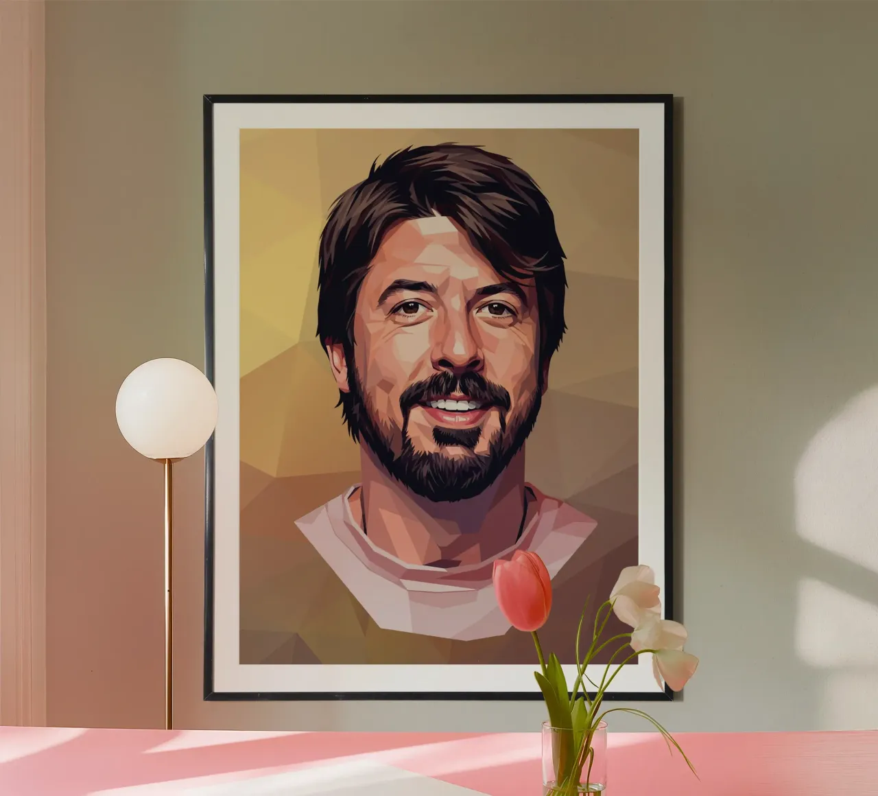 Dave Grohl Low poly poster con telaio in legno da Low Profile