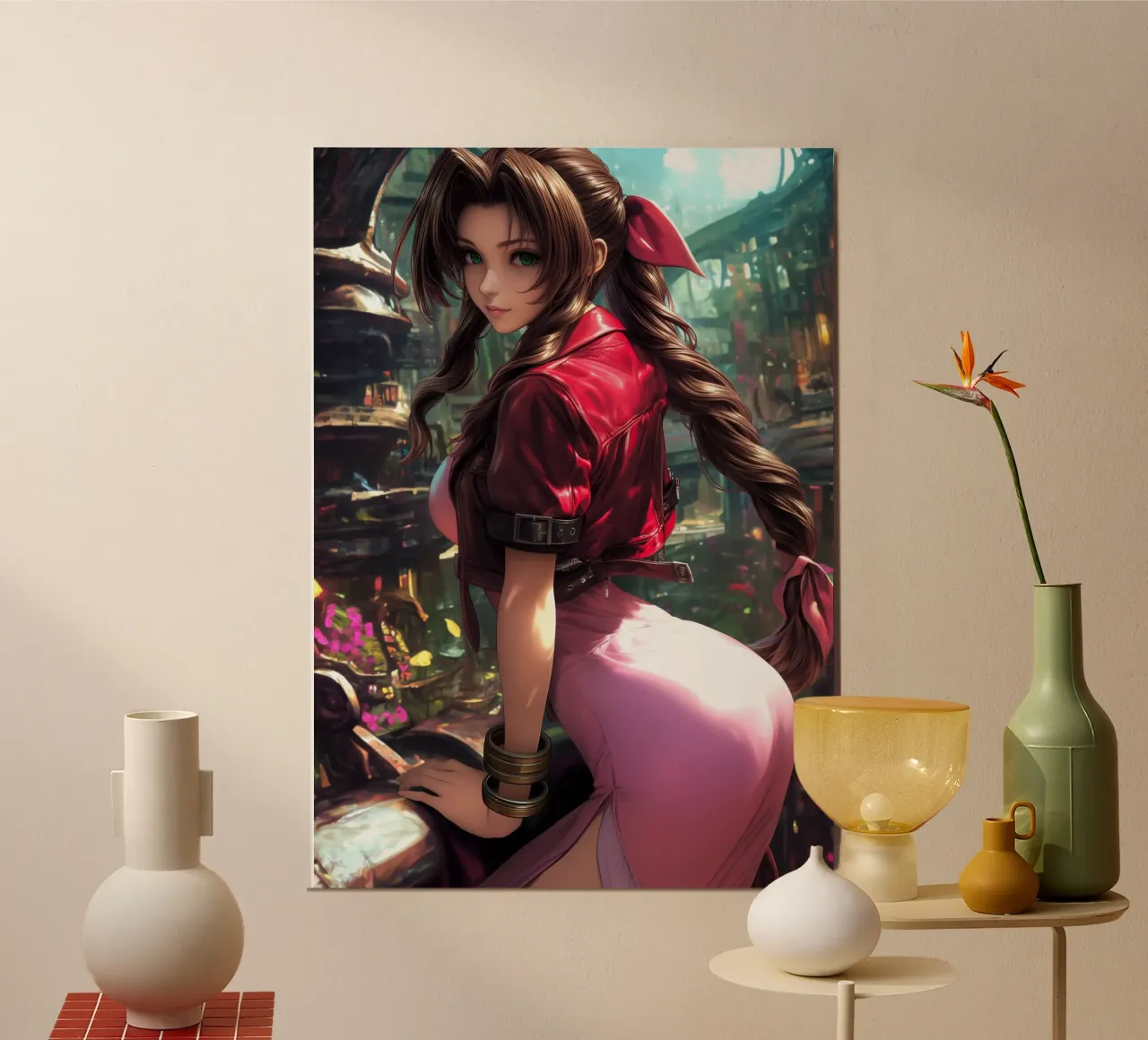 Aerith in Midgar Final Fantasy FFVII FF7 Poster mit Holzrahmen von Stellar Creative