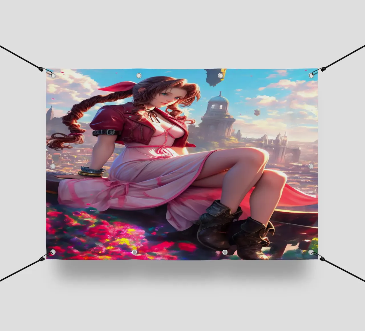 Aerith che si affaccia su Midgar Final Fantasy FFVII FF7 telo in pvc da Stellar Creative