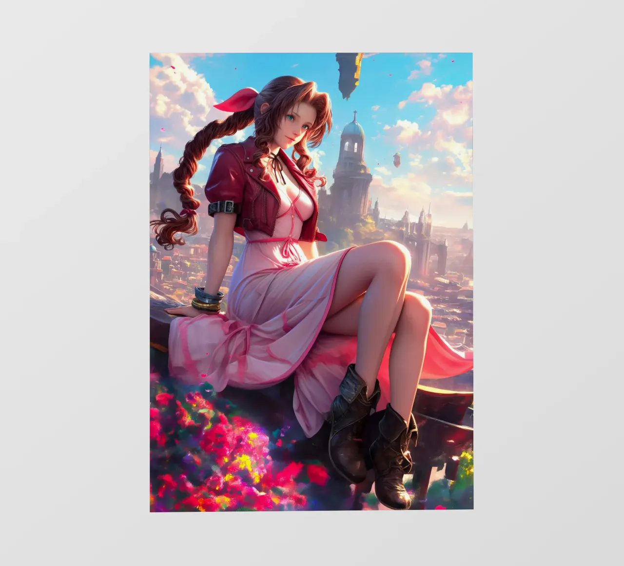 Aerith che si affaccia su Midgar Final Fantasy FFVII FF7 telo in pvc da Stellar Creative