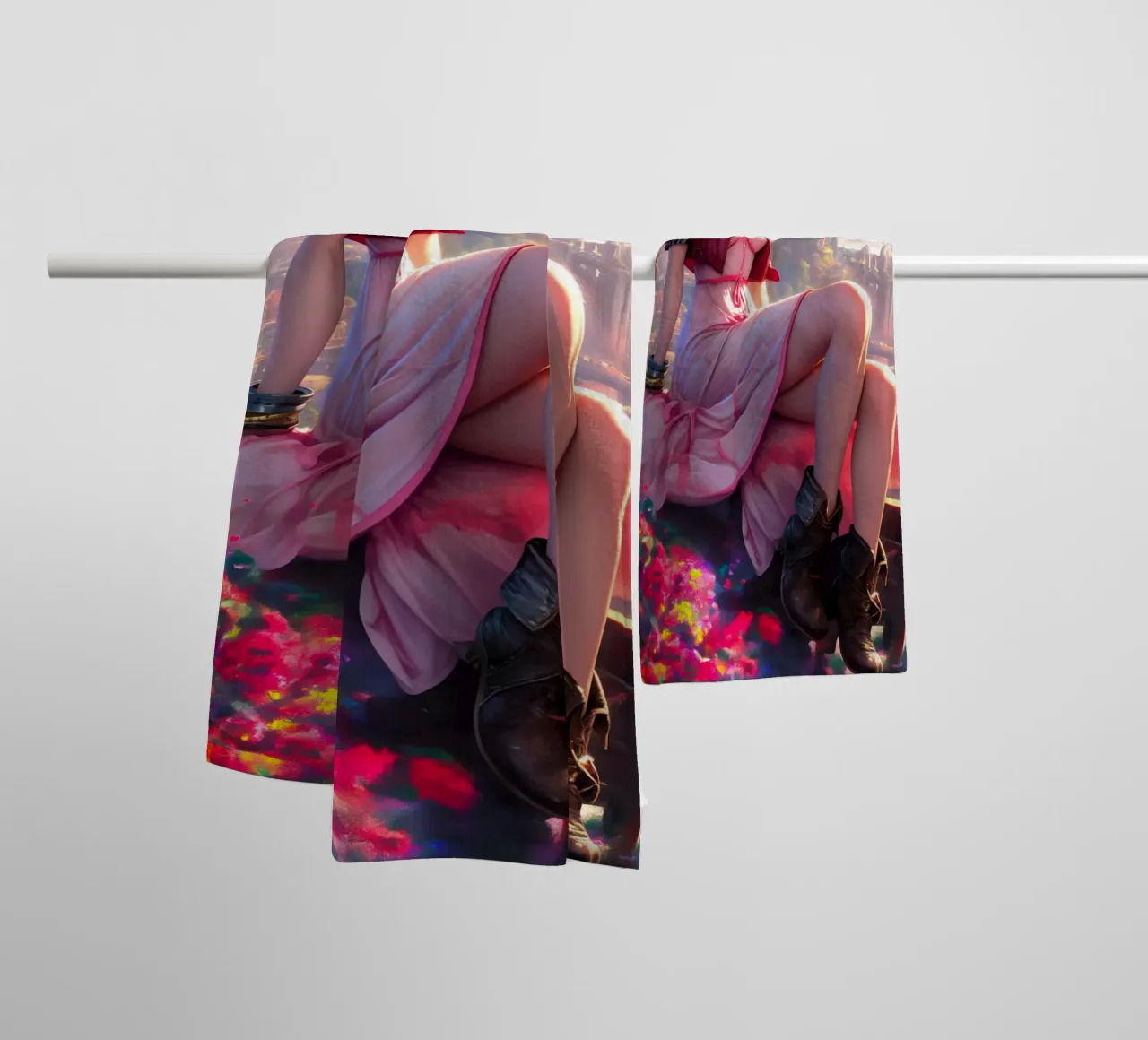 Aerith met uitzicht op Midgar Final Fantasy FFVII FF7 badhanddoek van Stellar Creative