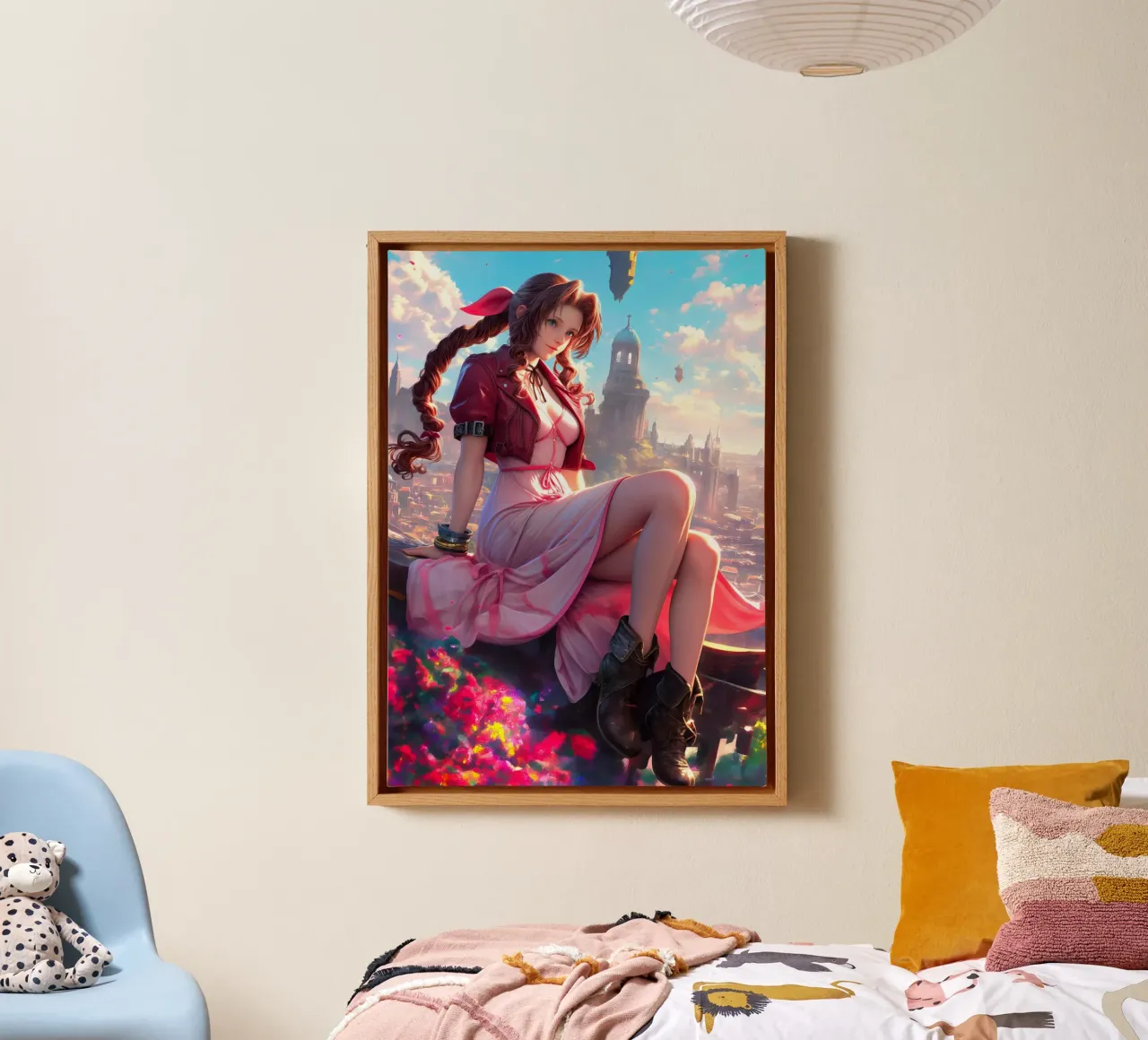 Aerith met uitzicht op Midgar Final Fantasy FFVII FF7 canvas met Baklijst van Stellar Creative