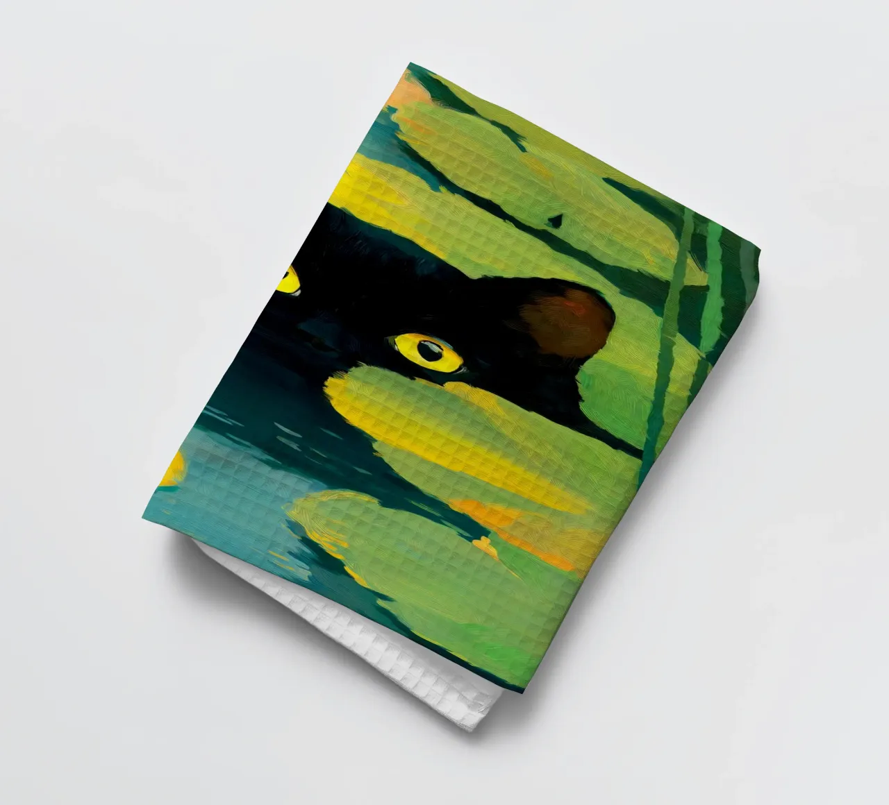 Chat noir nageant dans l'eau torchon de Stellar Creative