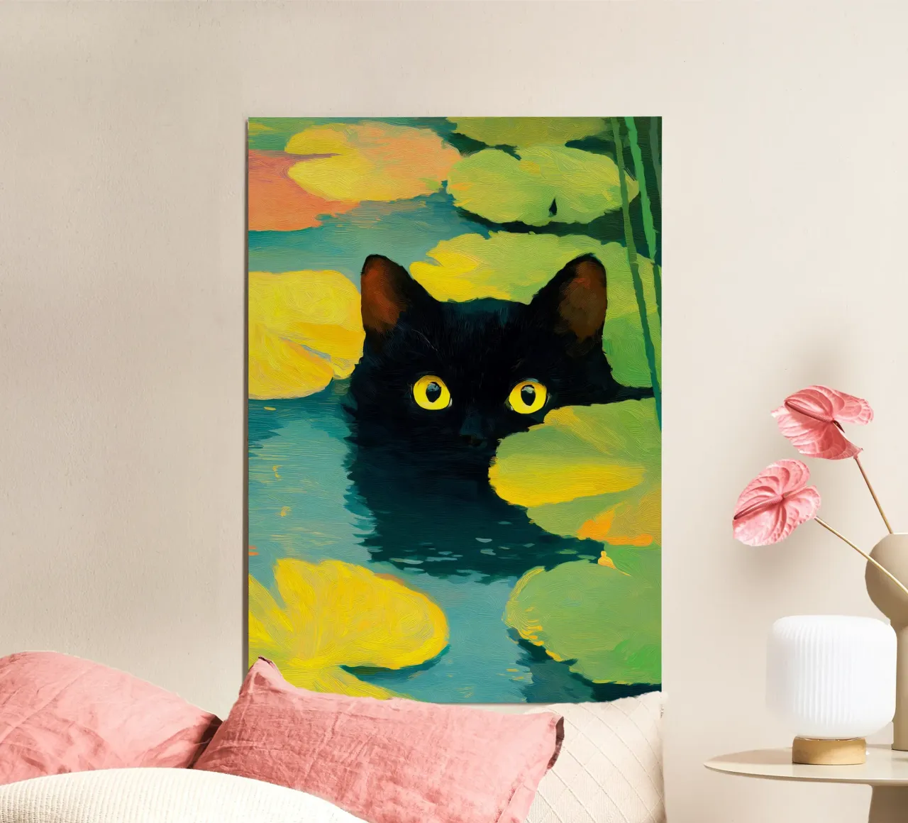 Chat noir nageant dans l'eau poster de Stellar Creative
