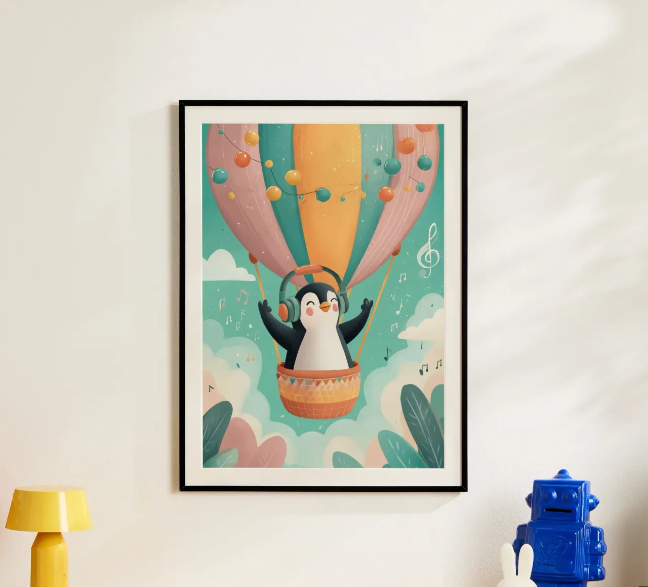 Penguin in the Clouds poster con telaio in plastica da Kiara
