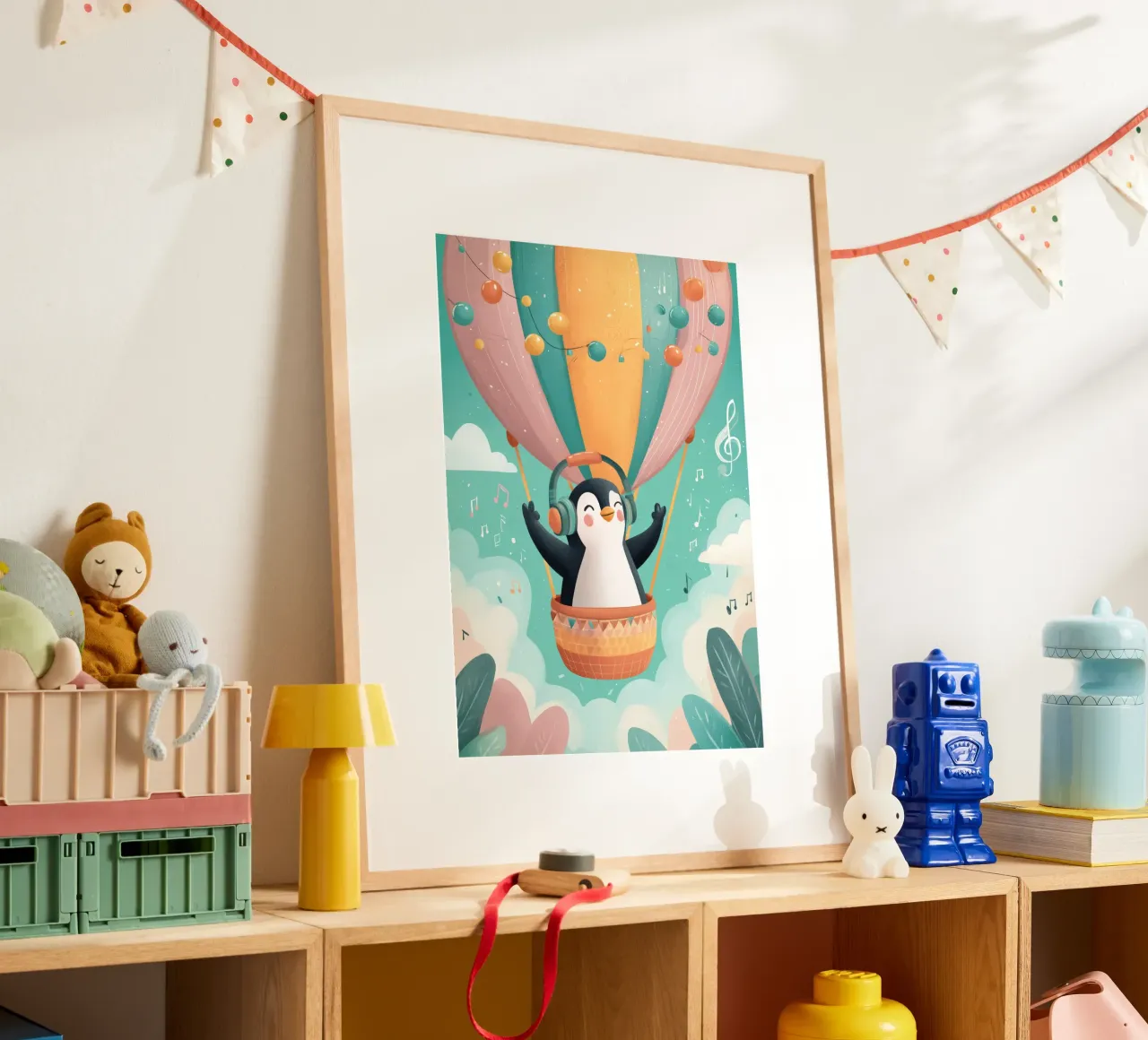 Penguin in the Clouds poster con telaio in plastica da Kiara