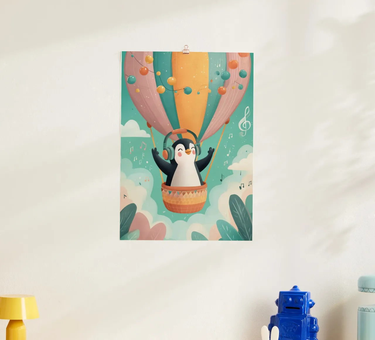 Penguin in the Clouds poster con telaio in plastica da Kiara