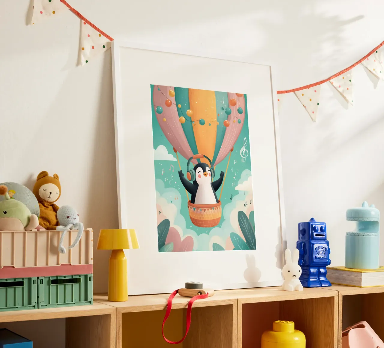Penguin in the Clouds poster con telaio in plastica da Kiara