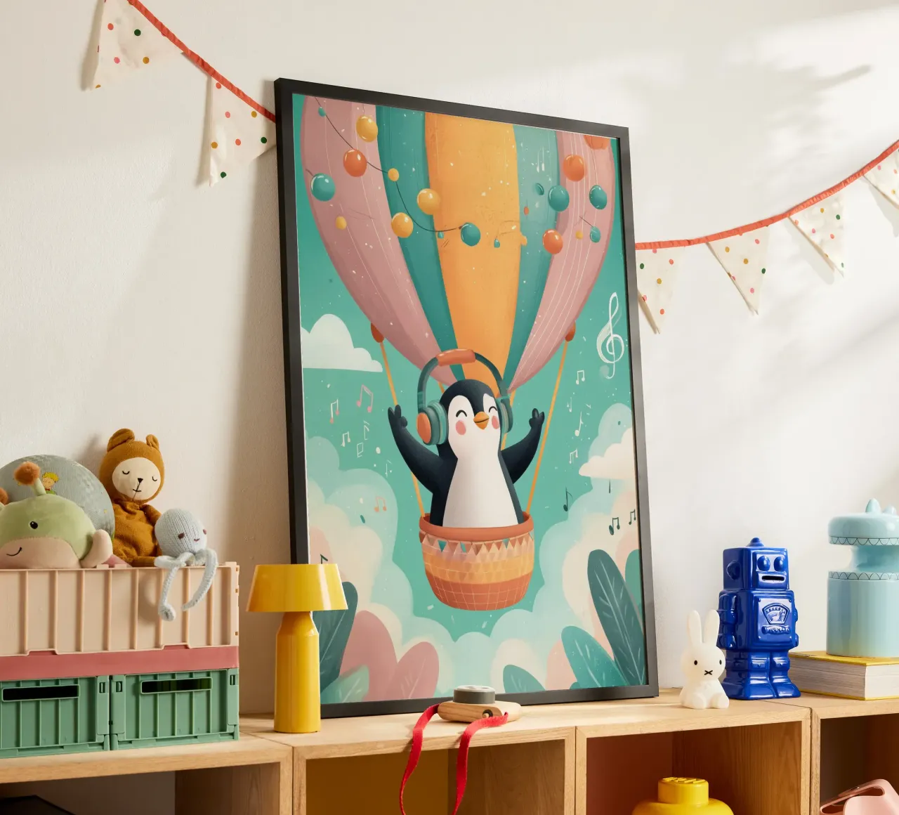 Penguin in the Clouds poster con telaio in plastica da Kiara