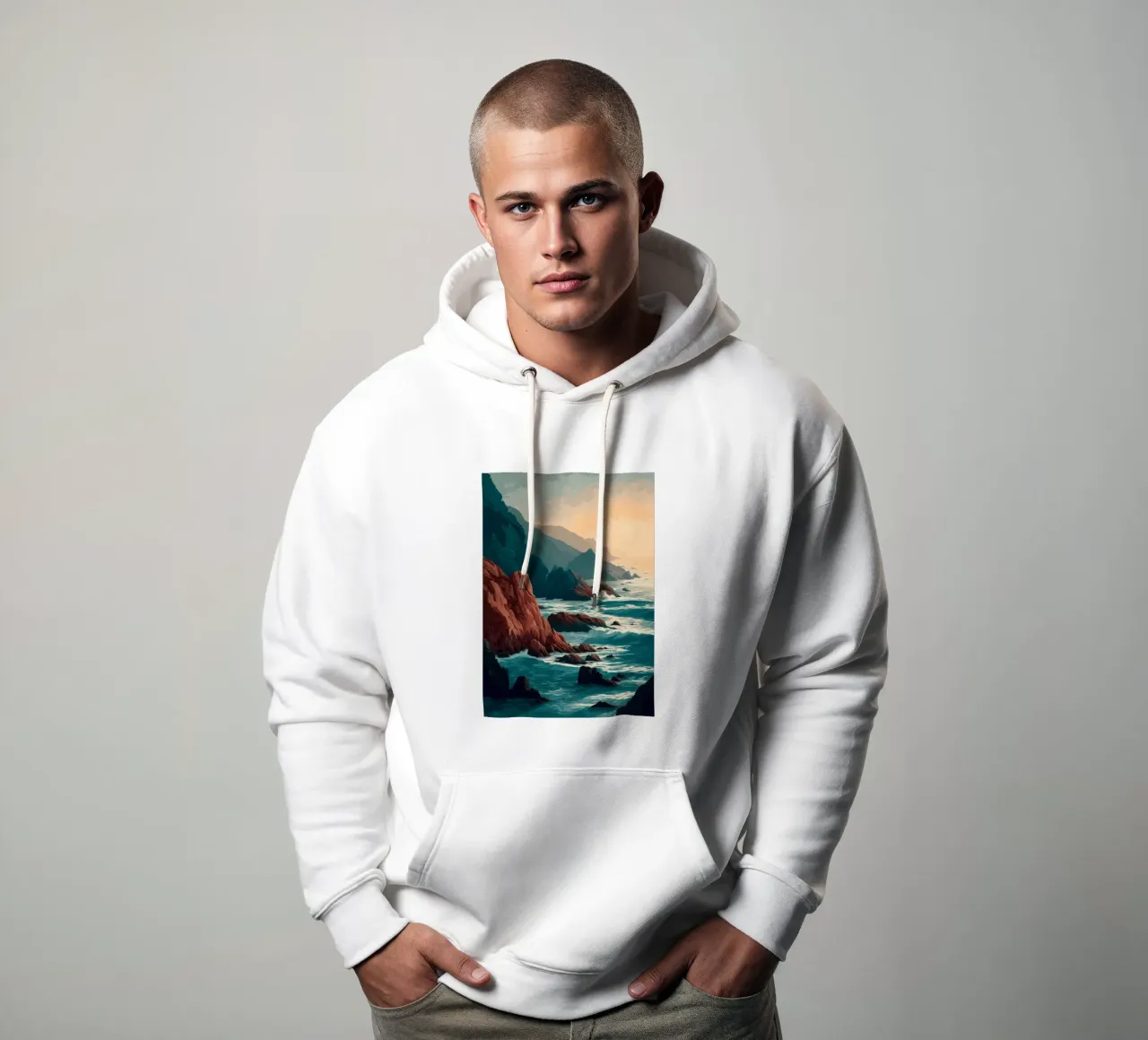 Coastal Landscape Print - Ocean Cliffs and Sunset Horizon felpa con cappuccio da Dune