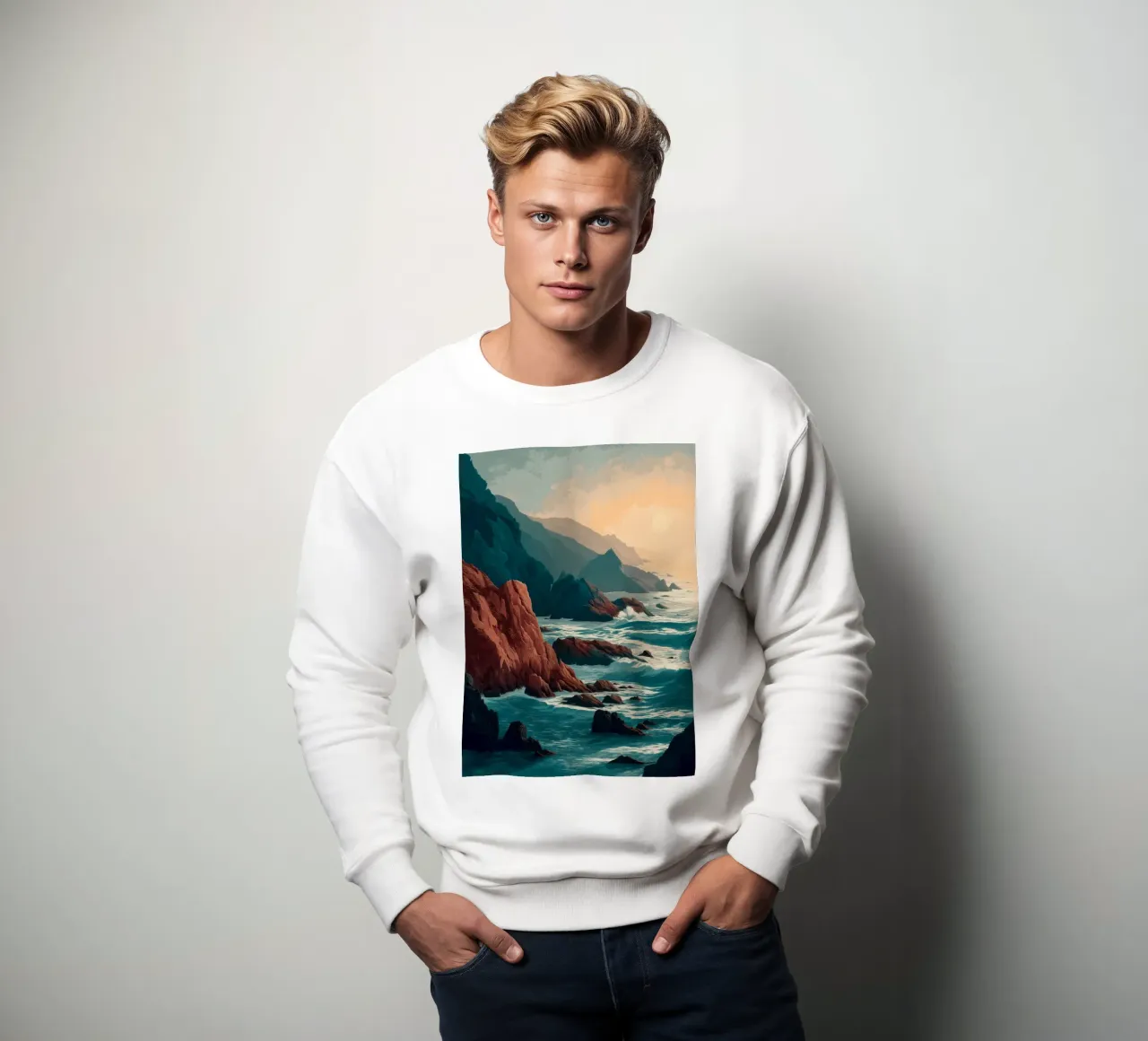 Coastal Landscape Print - Ocean Cliffs and Sunset Horizon felpa da Dune