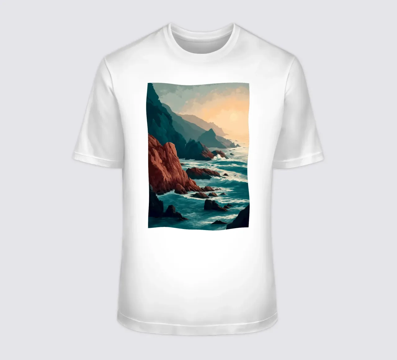 Coastal Landscape Print - Ocean Cliffs and Sunset Horizon t-shirt da Dune
