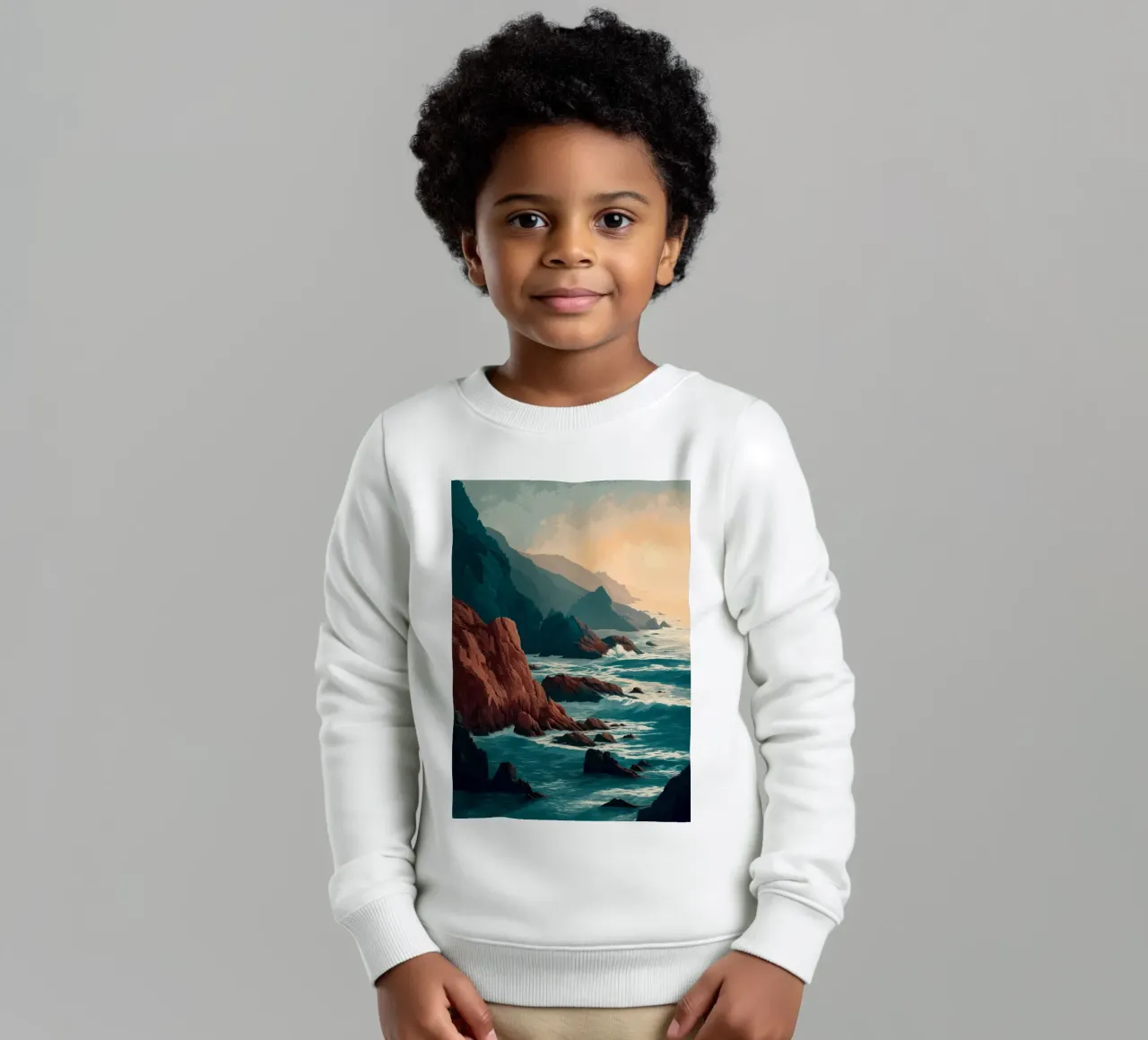 Coastal Landscape Print - Ocean Cliffs and Sunset Horizon felpa bambino da Dune
