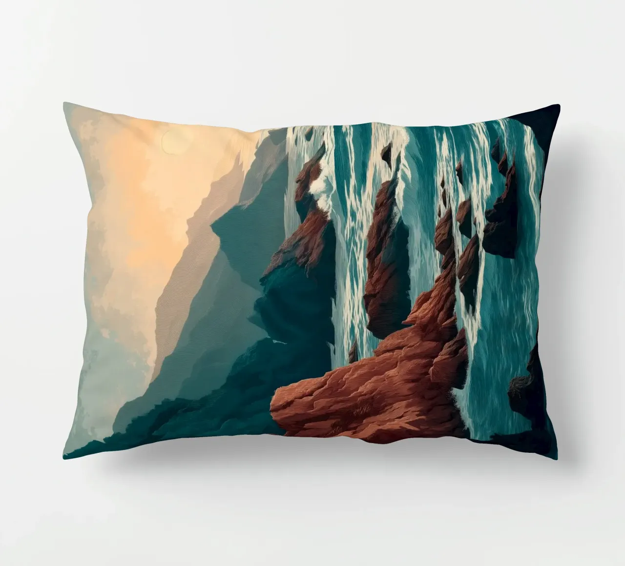 Coastal Landscape Print - Ocean Cliffs and Sunset Horizon cuscino da Dune