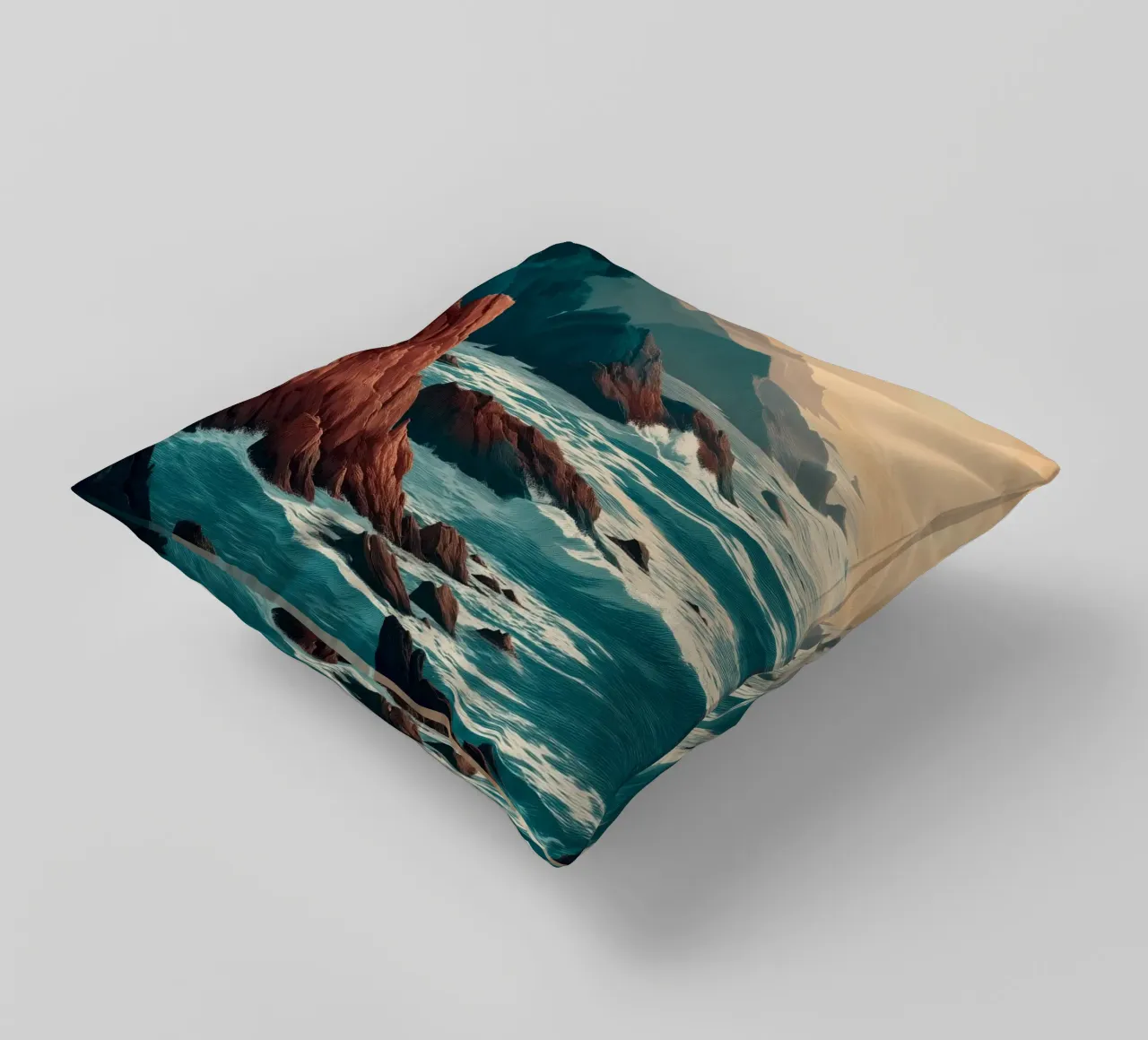 Coastal Landscape Print - Ocean Cliffs and Sunset Horizon cuscino da Dune