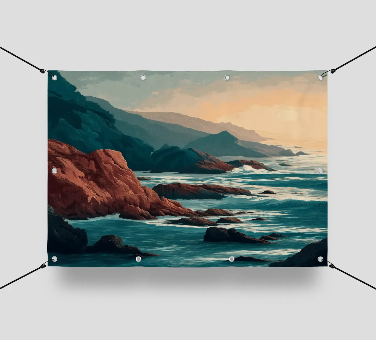 Coastal Landscape Print - Ocean Cliffs and Sunset Horizon telo in pvc da Dune