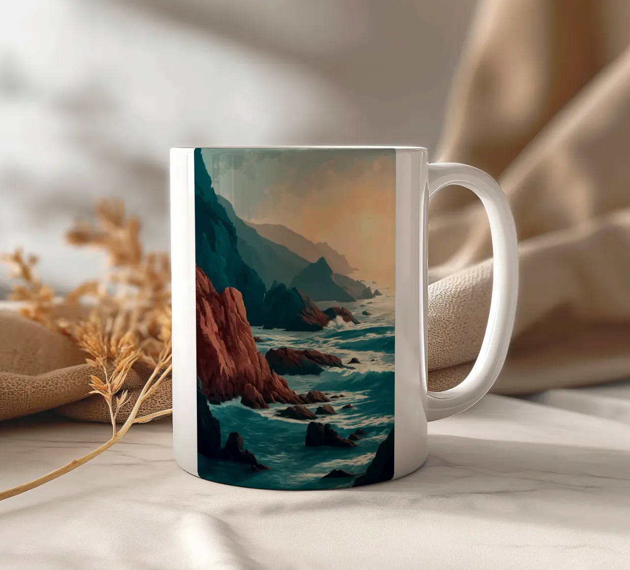 Coastal Landscape Print - Ocean Cliffs and Sunset Horizon tazza in ceramica da Dune