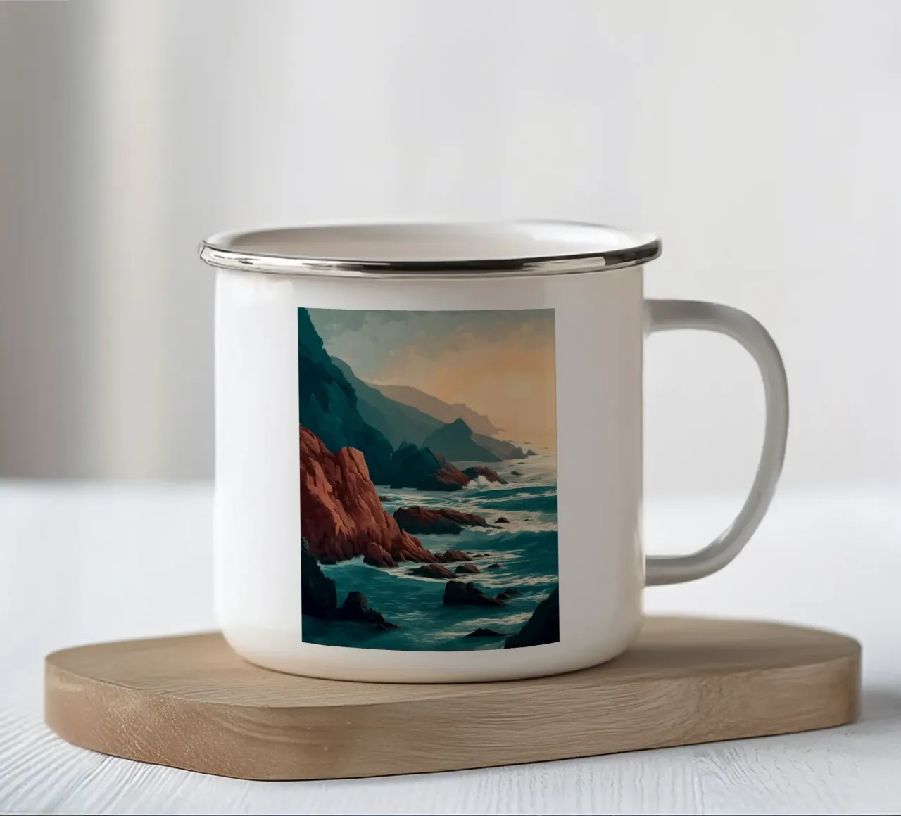 Coastal Landscape Print - Ocean Cliffs and Sunset Horizon tazza in smalto da Dune