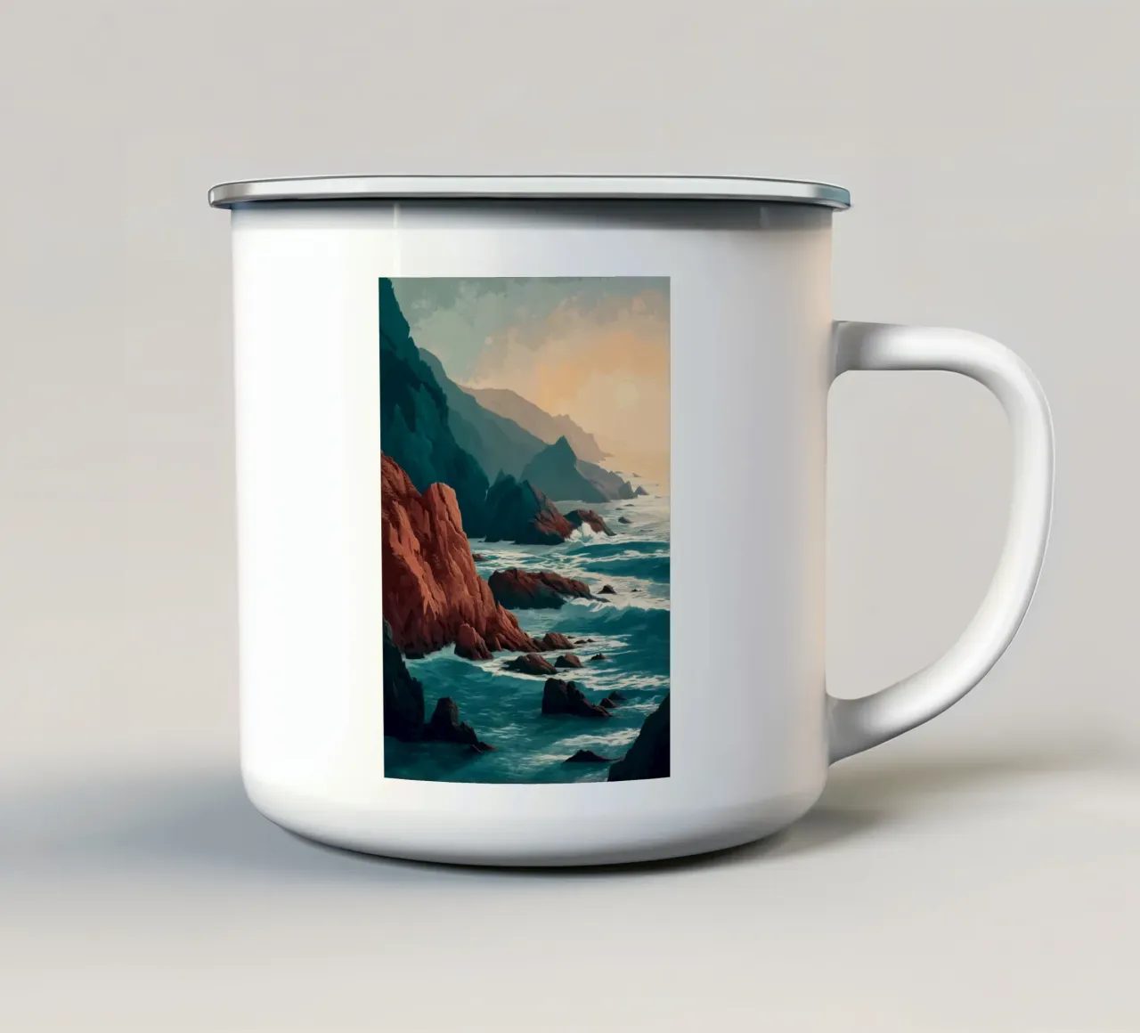 Coastal Landscape Print - Ocean Cliffs and Sunset Horizon tazza in smalto da Dune