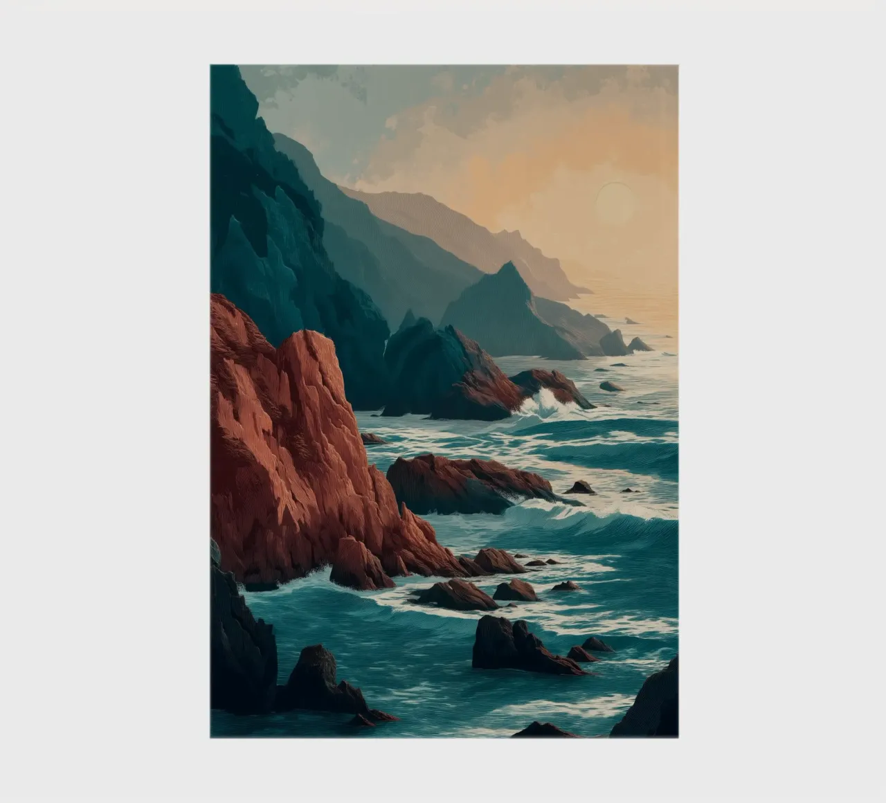 Coastal Landscape Print - Ocean Cliffs and Sunset Horizon notebook by Dune