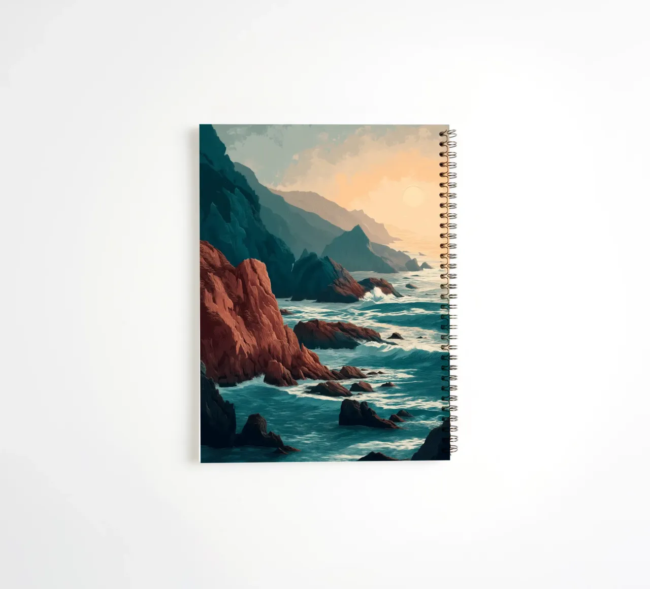 Coastal Landscape Print - Ocean Cliffs and Sunset Horizon spiral notebook by Dune