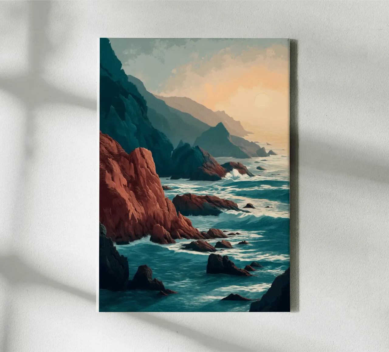 Coastal Landscape Print - Ocean Cliffs and Sunset Horizon canvas by Dune