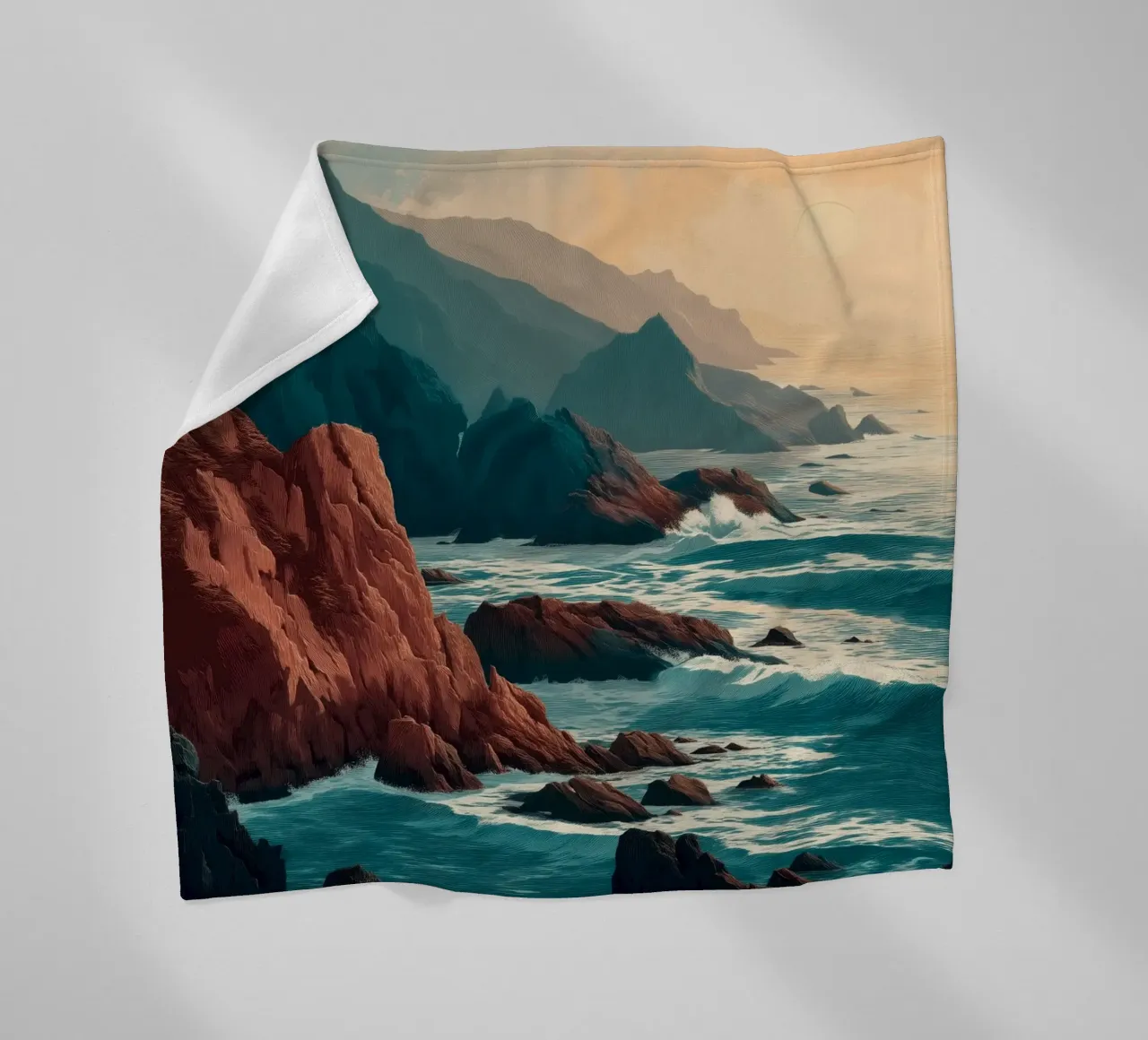 Coastal Landscape Print - Ocean Cliffs and Sunset Horizon coperta in pile da Dune