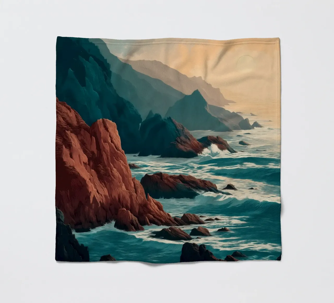 Coastal Landscape Print - Ocean Cliffs and Sunset Horizon coperta in pile da Dune
