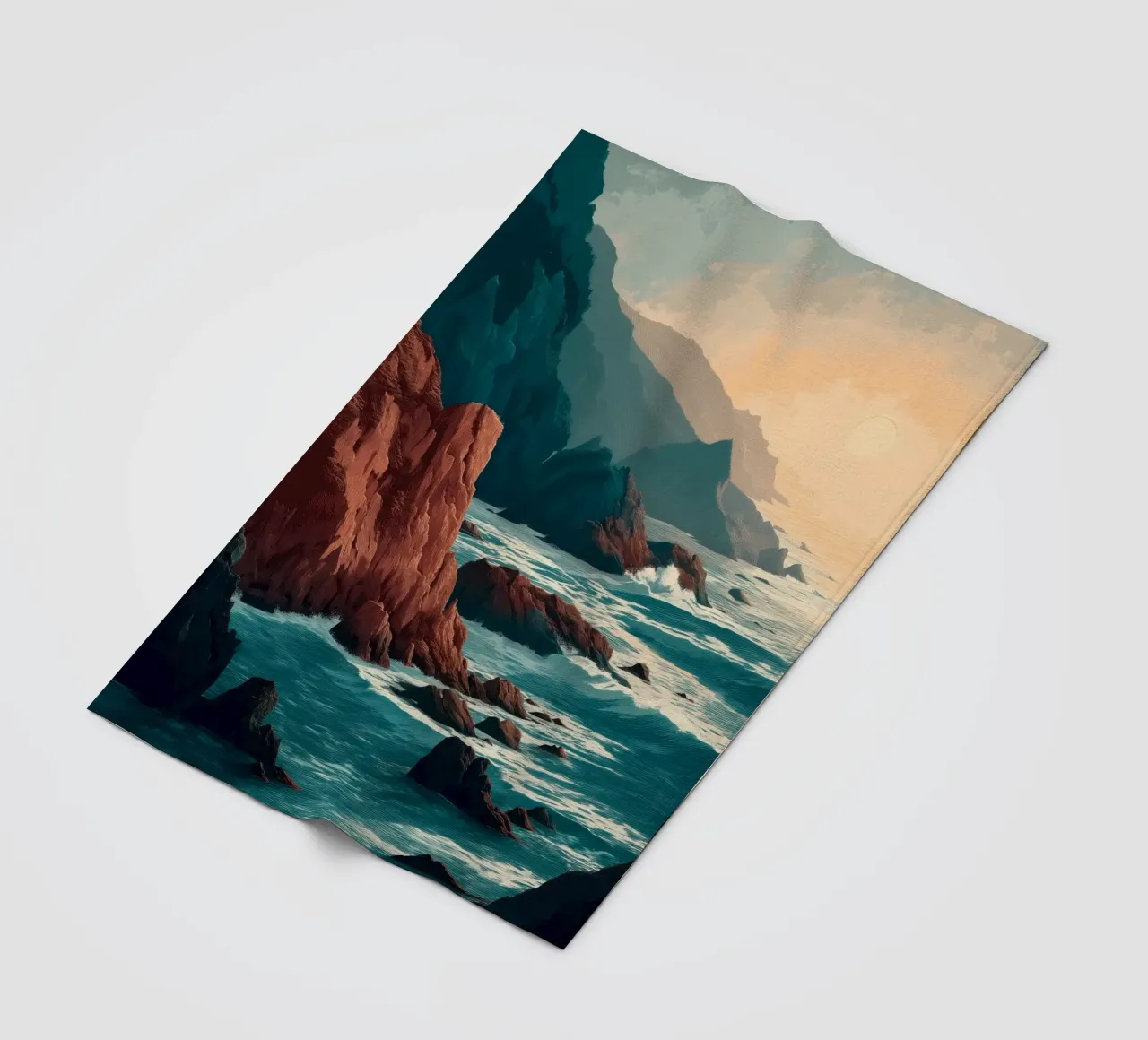 Coastal Landscape Print - Ocean Cliffs and Sunset Horizon coperta in pile da Dune