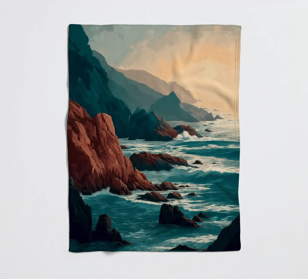 Coastal Landscape Print - Ocean Cliffs and Sunset Horizon coperta in pile da Dune