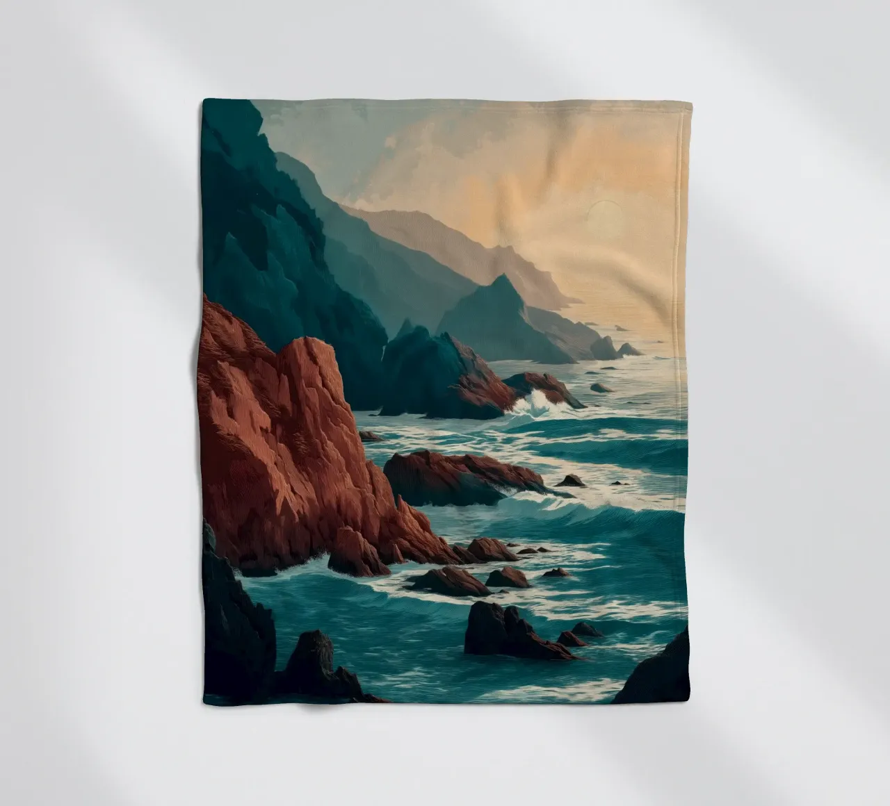 Coastal Landscape Print - Ocean Cliffs and Sunset Horizon coperta in pile da Dune