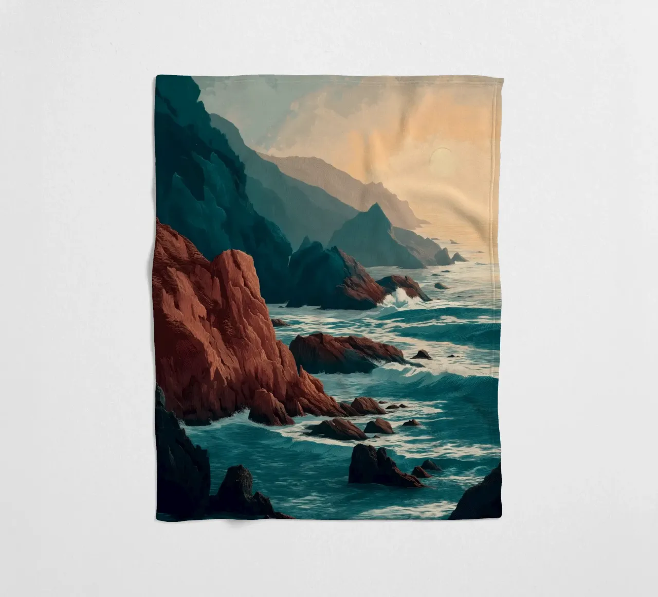 Coastal Landscape Print - Ocean Cliffs and Sunset Horizon coperta in pile da Dune